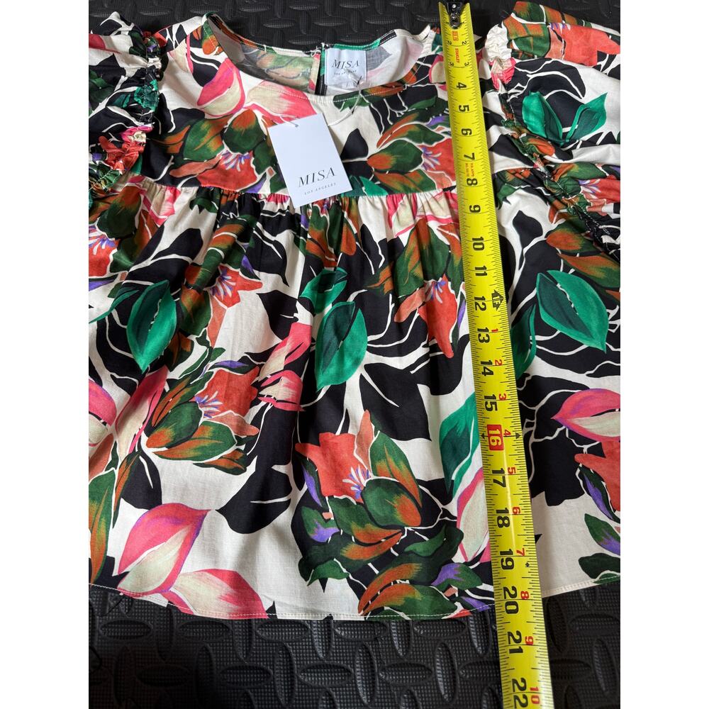 NWT MISA Los Angeles Floral Ruffle Sleeve Top Size L Cotton Vacation Blouse - Picture 9 of 10